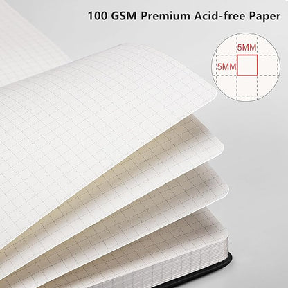 RETTACY Graph Paper Notebook, A5 Grid Notebook Journal with 192 Pages, 5.7'' × 8.3'', Medium Size, Leather Hardcover, 100 GSM Thick Paper, for Students, Homework, Math, Engineering (Rose Gold)