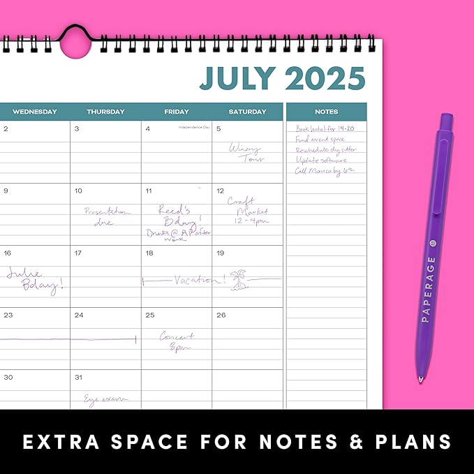PAPERAGE Calendar 2025-12 Month (Navy), Minimalist Wall and Desk Calendar with Monthly Views and Yearly Plans – Medium (11.5 in x 14.75 in)