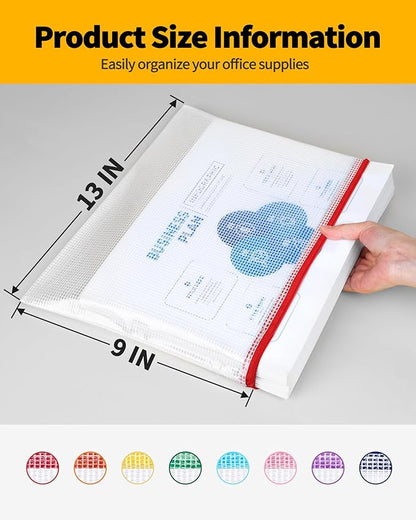 SUNEE Mesh Zipper Pouch 9x13 in (6 Colors, 24 Packs),Extra Large Water-Resistant Zip Bag for School Office Supplies, Puzzles & Games Organizing Storage