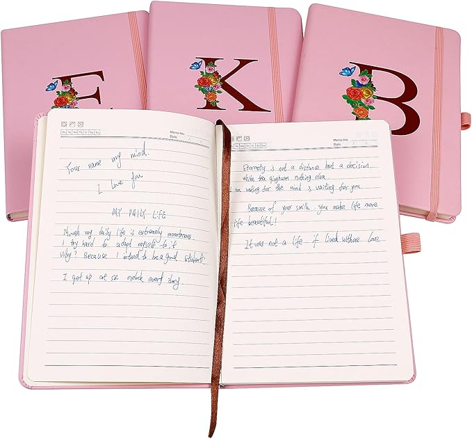 Pink Notebook for Women, 5.7"X8.3" A5 Journal Notebook with Letter G, Dual-Sided Writing Notebook with Dividers, Cute Leather Journal for Work, Business, School, Meetings, Travelers, Small Notebook