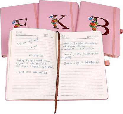 Pink Notebook for Women, 5.7"X8.3" A5 Journal Notebook with Letter G, Dual-Sided Writing Notebook with Dividers, Cute Leather Journal for Work, Business, School, Meetings, Travelers, Small Notebook