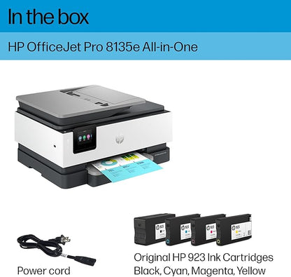 HP OfficeJet Pro 8135e Wireless All-in-One Color Inkjet Printer, Print, Scan, Copy, Fax, ADF, Duplex Printing, Best-for-Home Office, 3 Months of Instant Ink included (40Q35A)
