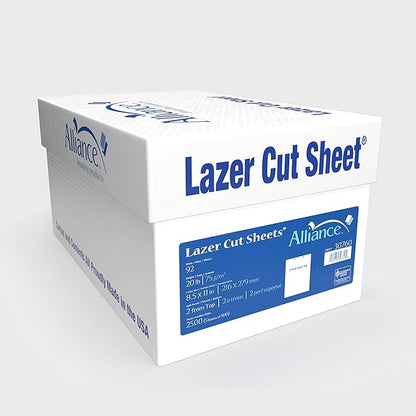 Prepunched Paper Alliance Laser Cut Sheet 2 Hole Top Punch 8.5 x 11 inch, 20 lb, 92 Bright, 2500 Sheets