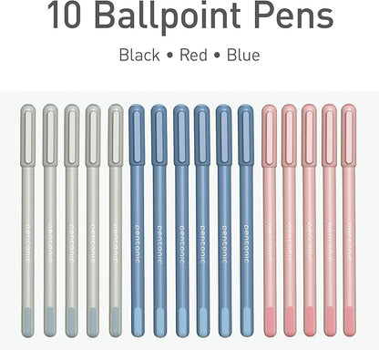 Pentonic Ballpoint Pens, 15 Count, Gray, Blue & Pink Barrels, Black, Blue & Red Ink, 0.7 mm Fine Point, Smooth Writing For Note Taking (PEN13088)