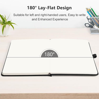 RETTACY Blank Journal Notebook, A5 Blank Journal with 192 Pages, 5.7'' × 8.3'' Medium Size, 68 LB/100 GSM Thick Paper, Leather Hardcover, for Sketching, Drawing, Painting (Black)