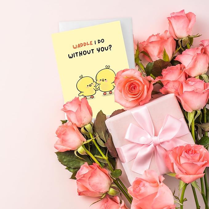 ALY LOU Anniversary Card for Her Him/Girlfriend Wife/Husband Boyfriend, Friendship Thank You Birthday Kawaii Greeting Card (Waddle I do ...)