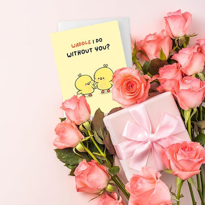 ALY LOU Anniversary Card for Her Him/Girlfriend Wife/Husband Boyfriend, Friendship Thank You Birthday Kawaii Greeting Card (Waddle I do ...)