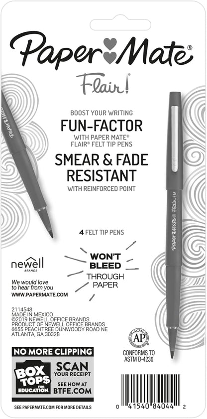 Paper Mate® Flair® Porous-Point Pens, Medium Point, 1.0 mm, Assorted Ink Colors, Pack Of 4 Pens