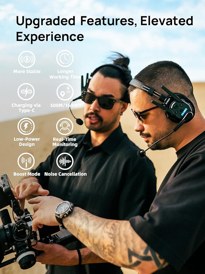 SYNCO XTALK XPRO5 Wireless Intercom Headset System, 500m/1640ft 2.4GHz Communication Headsets for 5 Person with Noise Reduction Film Documentary TV Production, Xtalk-Xpro-X5-headset-intercom