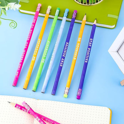 Epakh 100 Pcs Inspirational Pencils Color Changing Pencils Bulk with Eraser HB Wooden Pens Gift for Kids Students Classroom Christmas Party(Bright Colors,Classic Style)