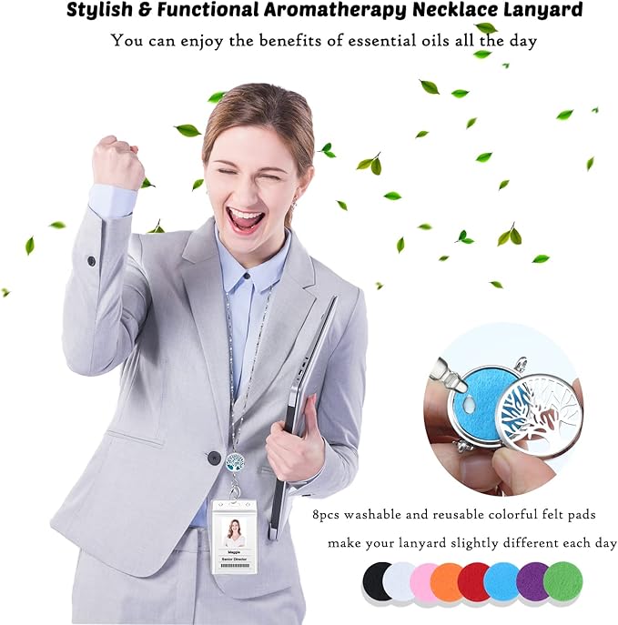Lanyards for Keys Women Cute Teacher Lanyards for ID Badges Strong Stainless Steel Chain Lanyard Keychain Necklace Long Name Tag Badge Holder with Lanyard Work Diffuser Jewelry Tree of Life