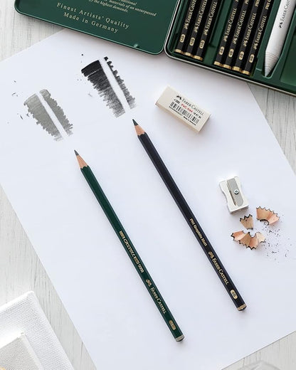 Faber-Castell Pitt Graphite Matte Pencil Set, Metal Tin of 6 Graphite Pencils, Sketching and Drawing Pencil Set (B, 4B, 6B, 8B, 10B, 12B)