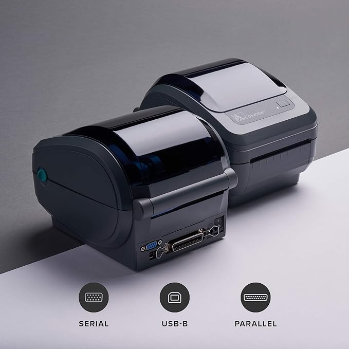 ZEBRA GK420d Direct Thermal Desktop Monochrome Printer Print Width of 4 in USB Serial and Parallel Port Connectivity GK42-202510-000