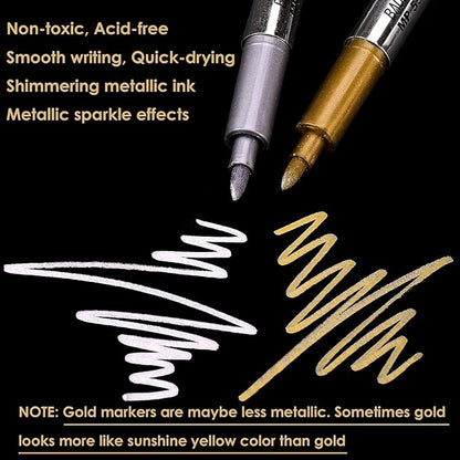 Dyvicl Metallic Markers Pens - Silver and Gold Paint Pens for Black Paper, Glass, Rock Painting, Halloween Pumpkin, Card Making, Scrapbook Album, Christmas DIY Art Craft Kid, Set of 8