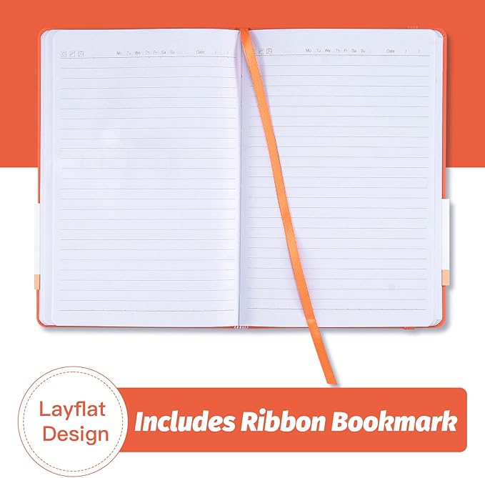 SUIN Hardcover-Journal-Notebooks, A5 Lined Journals Notebook for Writing 200 Pages, 8.2 x 5.5 inch, Classic Ruled Notebooks for Work/Travel/College (Orange- 1 Pack)