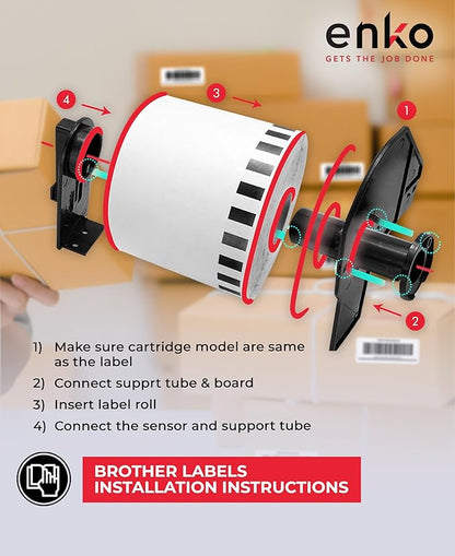 enKo - Compatible DK-2205 Continuous Adhesive Thermal Labels (2.4 Inch x 100 Feet) Compatible Labels for Brother Label Printer QL-820NWB QL-800 QL-810W - [12 Rolls, No Cartridge Frames]