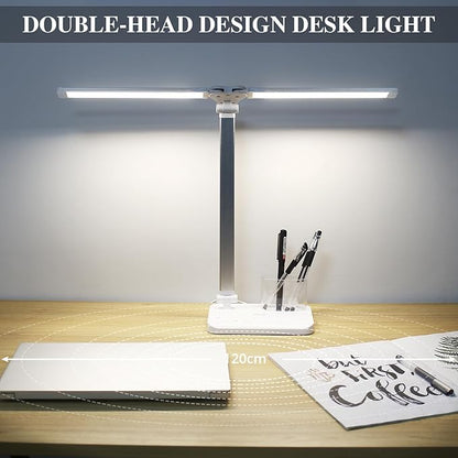 iVict Dual Swing Arm LED Desk Lamps, 5 Light Modes x 10 Brightness Levels Desk Light with USB Charging Port, 45 Minutes Auto Timer Table Lamp, Desk Lamp for Home Office, Bedroom, Reading/Study