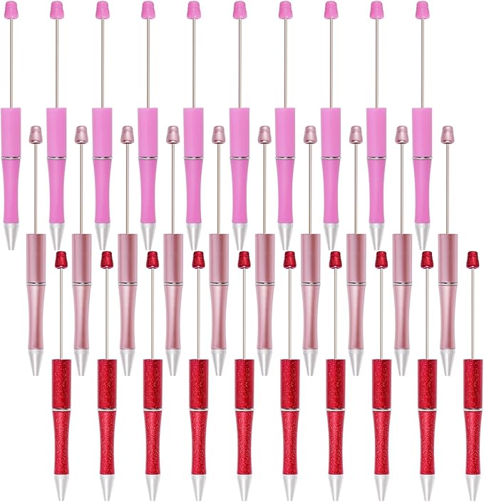 jiebor 30Pcs Valentines Beadable Pens Plastic Bead Pen Black Ink Ballpoint Pens Diy Pens Cute Cool Pens for Teacher Gift Office Supplies