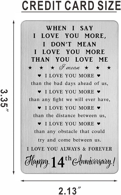 CPLJW 14th Anniversary Wallet Card Gifts for Husband, 14 Year yr Anniversary Romantic Gifts for Men Him, 14 Year Sweet Wedding Wallet Card Gift