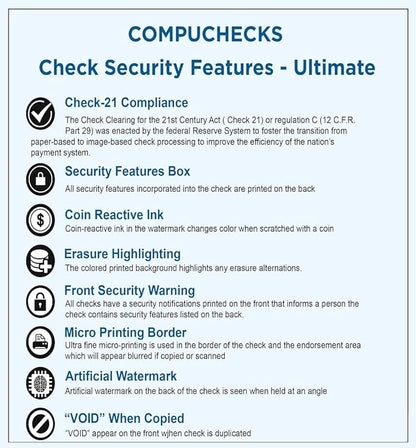 Compuchecks Check on Top Blank Check Paper - 100 Pack, Quick-Books & Laser Printer Compatible - Security Business Checks with Voucher - 8.5" x 11" Green Diamond