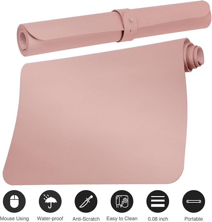 Boutilon Leather Desk Pad 24"x 14" Non-Slip Mouse Pad,Office Desk Mat,Waterprooft PU Leather Desk Blotter,Desk Pad Protector,Desk Writing Pad for Home Office Decor (S-Pink)