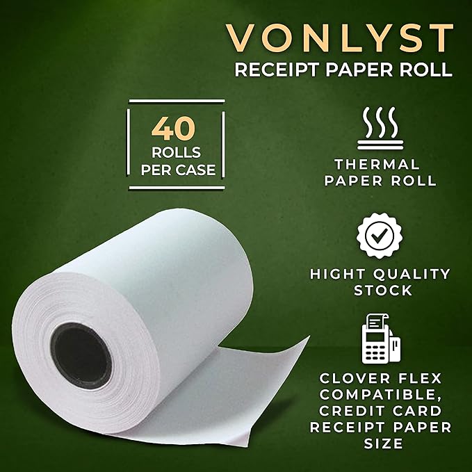 Thermal Paper Roll for Clover Flex Receipt Paper 2 1/4 x 55 (40 rolls)
