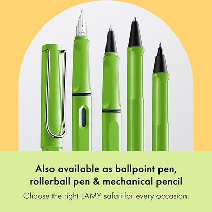 LAMY safari green - Fountain Pen with ergonomic grip & polished steel nib in size M - ideal for any Writing & Calligraphy - including LAMY T 10 blue cartridge - Right-Handed
