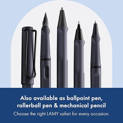 LAMY safari steel black - Fountain Pen with ergonomic grip & polished steel nib in size M - ideal for any Writing & Calligraphy - including LAMY T 10 blue cartridge - Right-Handed