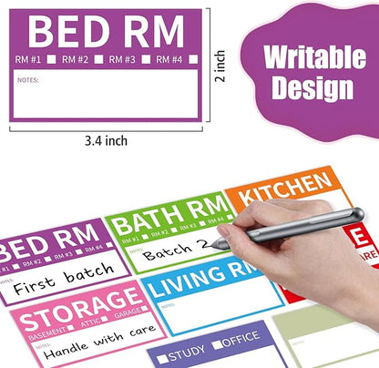 340 Home Moving Labels, 3.4 x 2 inches, 8-Color Coded Packing Box Stickers with Fragile and Blank Customizable Labels