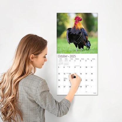 RED EMBER Roosters 2025 Wall Calendar 12 Month | 12" x 24" Open | Thick & Sturdy Paper | Giftable | Calendar 2025