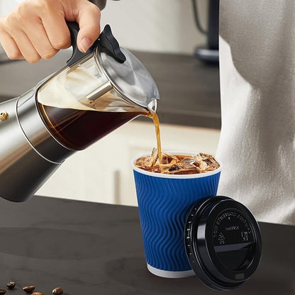 500 Pack Coffee Cups with Lids 12oz, Disposable Insulated Ripple Wall To Go Paper Coffee Cups for Hot/Cold Drinks Office Home Shop Event (Navy)