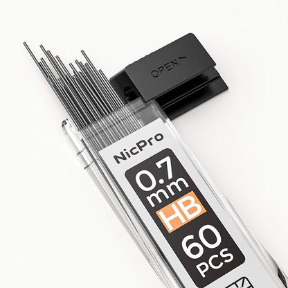 Nicpro 2 PCS 0.7 mm Metal Mechanical Pencils Set, Drafting Pencil for Artist Writing, Sketching, Drawing, with 4 Tubes HB Lead Refill & Erasers, Erasers Refills & Storage Case