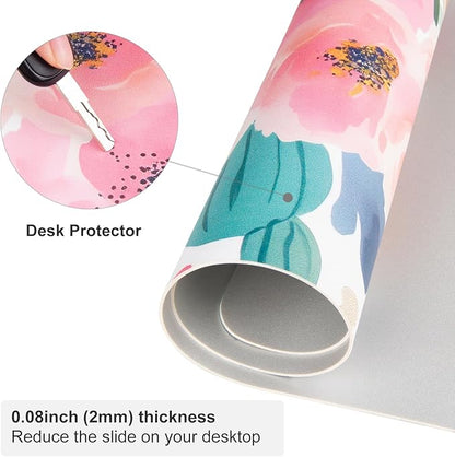 Colorful Star Large Mouse Pad, Pink Floral Desk Mat for Desktop, Women Girls PU Leather Waterproof Gaming Mousepad, Computer PC Laptop Protector Writing Pads for School Office Home 31.5" x 15.7"