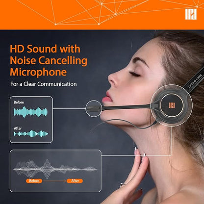 IPD IPH-250 Phone Headset with Noise Cancelling Microhone for Office and Call Center- Comapatible with Polycom VVX, Aastra,Avaya Digital, Nortel,Samsung,Mitel landline Phones.