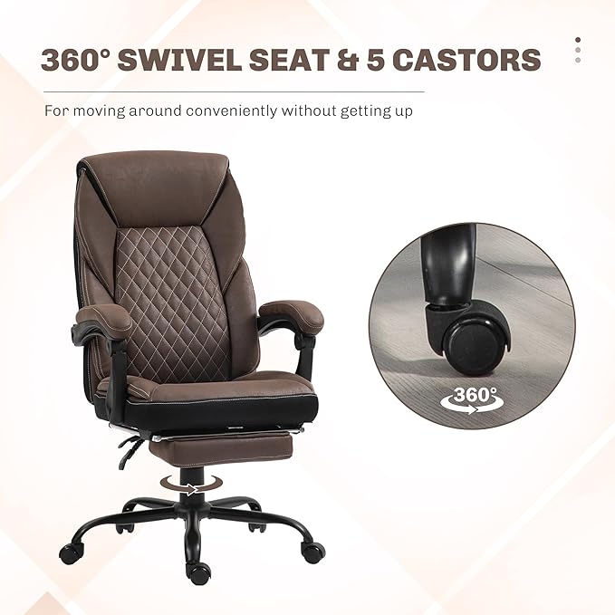 HOMCOM Executive Office Chair with Foot Rest, Ergonomic Desk Chair, Reclining Swivel Chair with High Back and Adjustable Height, Dark Brown