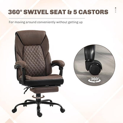 HOMCOM Executive Office Chair with Foot Rest, Ergonomic Desk Chair, Reclining Swivel Chair with High Back and Adjustable Height, Dark Brown