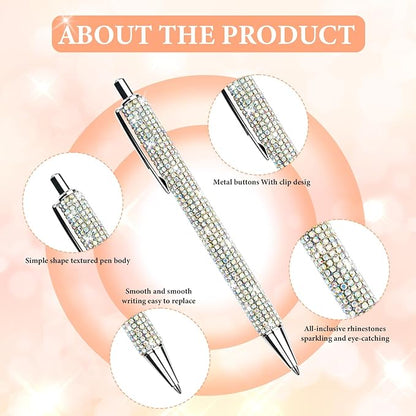 20Pcs Rhinestone Metal Ballpoint Pens Bling Pens Bulk Fancy Sparkly Crystal Diamond Pens Press Retractable Black Ink 0.7mm For Women Office Meeting Birthday Supplies Wedding Gifts(20colors)