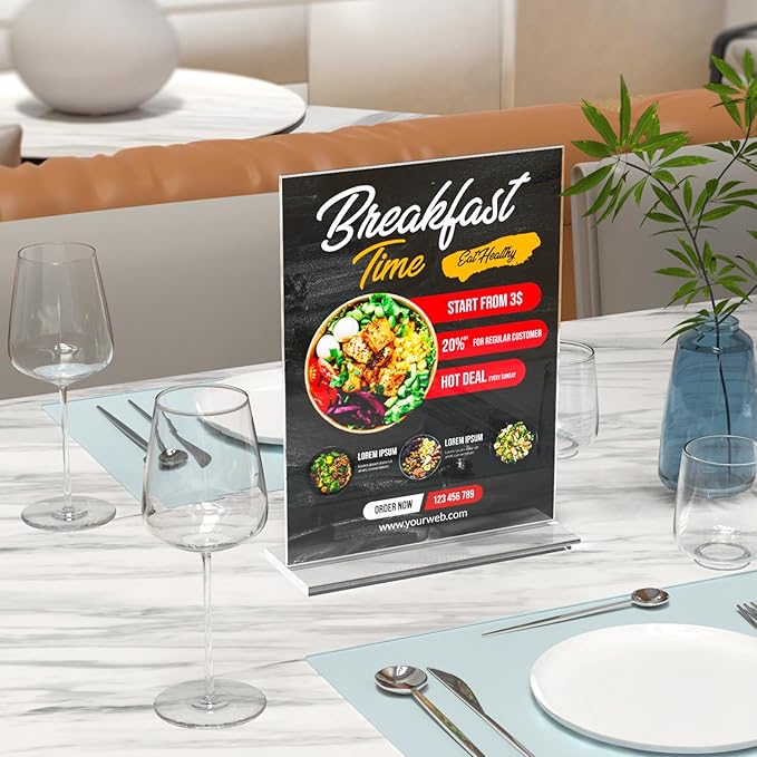 3 Pack Acrylic Sign Holder 8.5 x 11 Inches, Clear Menu Holder Stand, Vertical Flyer Display Stand, Table Paper Holder, Desk Brochure Holder, Plastic Sign Display Stand for Restaurants, Office, Store
