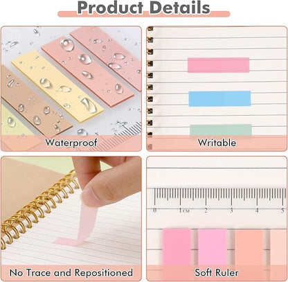 2000Pcs Sticky Tabs with Ruler, 10 Pack Index Tabs, Post It Sticky Notes, Repositionable Book Flags Strip Index Tabs Clear Page Markers for Office School Reading Highlights Classifying