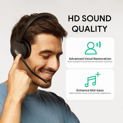 Yealink BH70 Teams Wireless Headset with Mic, Bluetooth Headsets for Work, Long Battery Life of 35h Talking, 147g Lightweight for All-Day Wearing, with 3 Noise Cancelling Microphone for Clear Calls