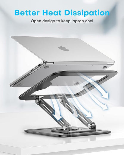 Adjustable Laptop Stand, Computer stand with 360 Rotating Base, Ergonomic Laptop Riser for Desk Foldable Laptop Mount Protable Computer Stand for Laptop Fits with MacBook Pro Air (10-16") - Black