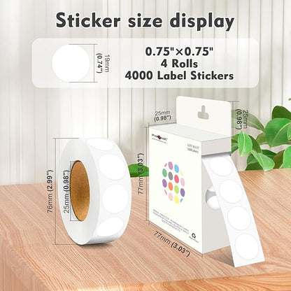 PARLAIM 3/4 Inch Roll Color Coding Labels,4000 per/4 Rolls Round Adhesive Color Coding Circle Dot Stickers for Office Home (White)