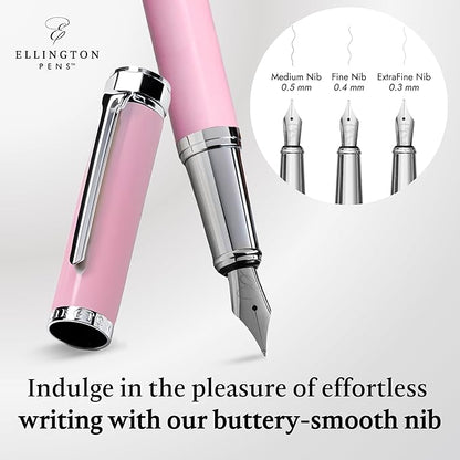 Luxury Fountain Pen Set- Fountain Pens for Writing - Smooth Medium Nib - Includes Refillable Ink Converter, 3 Ink Cartridges [Black & Blue], Gift Box - Elegant Calligraphy