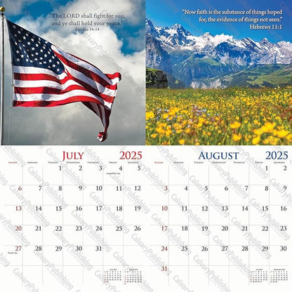 2025 Christian Wall Calendar, King James Bible Verses, 12x24 (Open) Staple Bound, Beautiful Pictures, quality printing and binding.