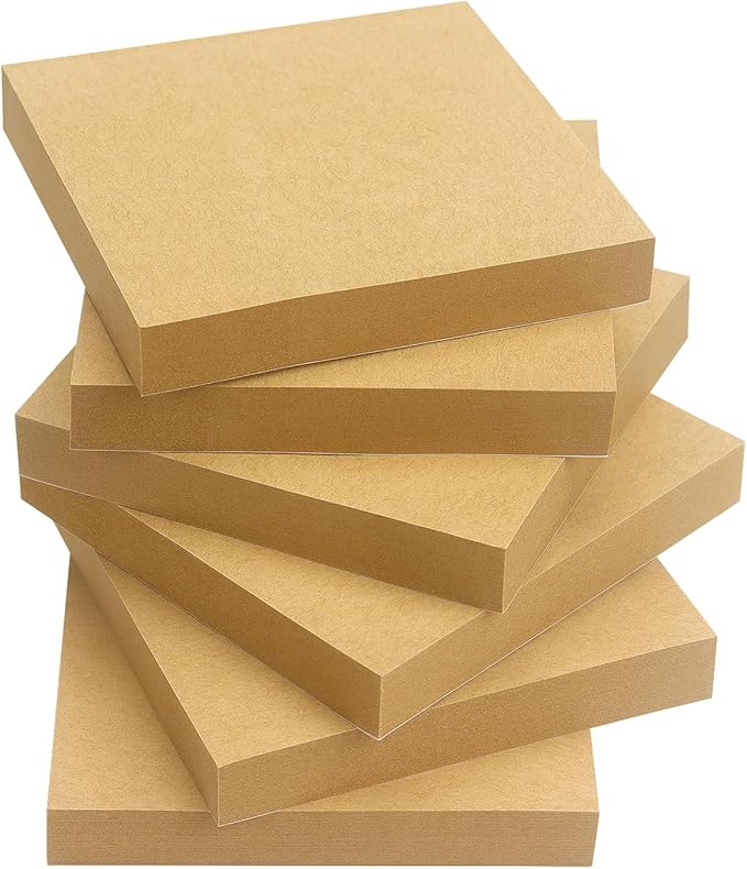 Sticky Notes 3x3 Self-Stick Notes Pads with 6 Bright Colors, Easy to Post for Office, Shool, Home, 6 Pads/Pack, 100 Sheets/Pad(Kraft Paper)