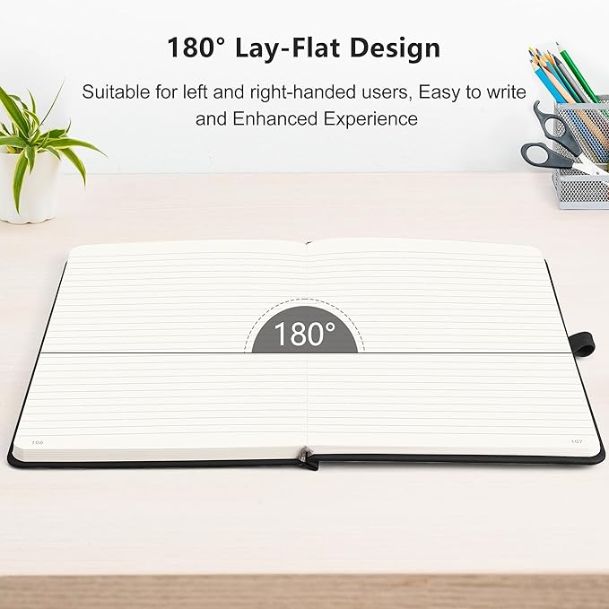 RETTACY Journaling Notebooks, A5 Lined Journal Notebook with 192 Numbered Pages, 5.7'' × 8.3'' Medium Size, for Writing, Work, Office, Leather Hardcover, 100 GSM Thick Paper (Black)