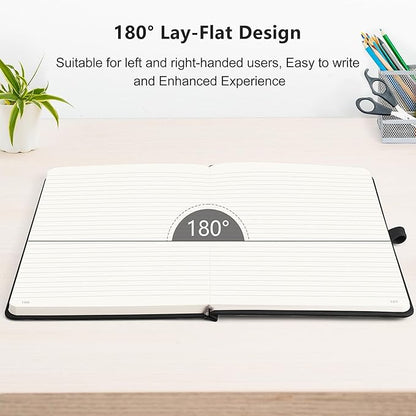 RETTACY Journaling Notebooks, A5 Lined Journal Notebook with 192 Numbered Pages, 5.7'' × 8.3'' Medium Size, for Writing, Work, Office, Leather Hardcover, 100 GSM Thick Paper (Black)