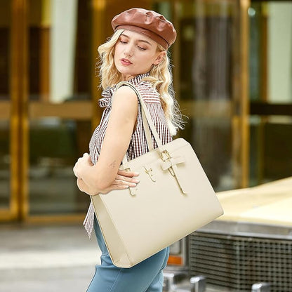 Keyli 4pc Sets Laptop Bag for Women Large Leather Laptop Briefcase with USB Charging Port Computer Shoulder tote Bags Purse