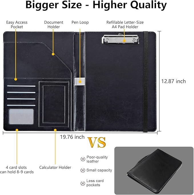 Dream Chasing Wolf Padfolio Folder with Clipboard,Portfolios Organizer Clipboards with Storage Clipboard Writing Pad PU Leather Conference Document Organizer with Business Card Holder
