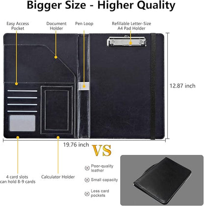 Dream Chasing Wolf Padfolio Folder with Clipboard,Portfolios Organizer Clipboards with Storage Clipboard Writing Pad PU Leather Conference Document Organizer with Business Card Holder